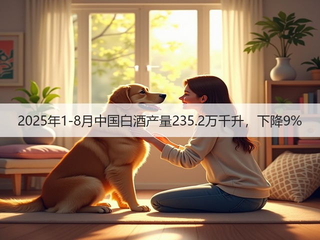 2025年1-8月中国白酒产量235.2万千升，下降9%(图4)