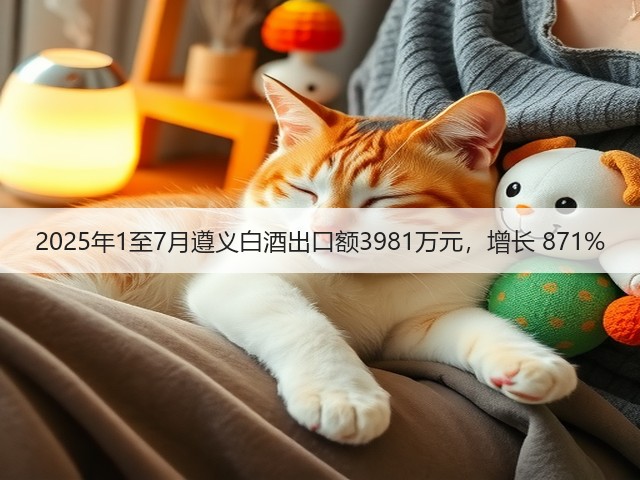 2025年1至7月遵义白酒出口额3981万元，增长 871%(图5)