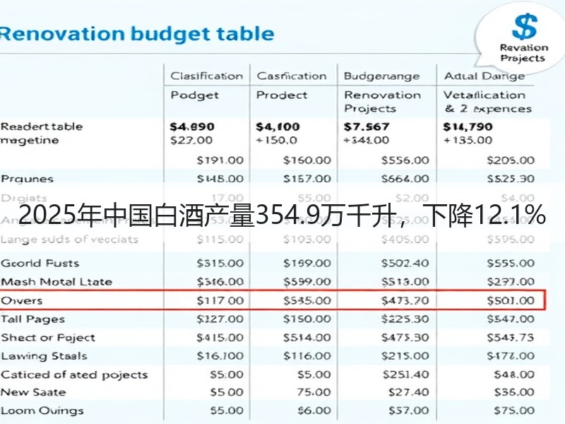 2025年中国白酒产量354.9万千升，