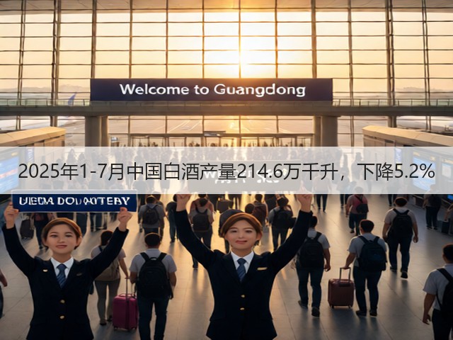 2025年1-7月中国白酒产量214.6万千升，下降5.2%(图1)