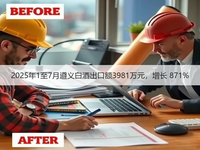 2025年1至7月遵义白酒出口额3981万元，增长 871%(图4)